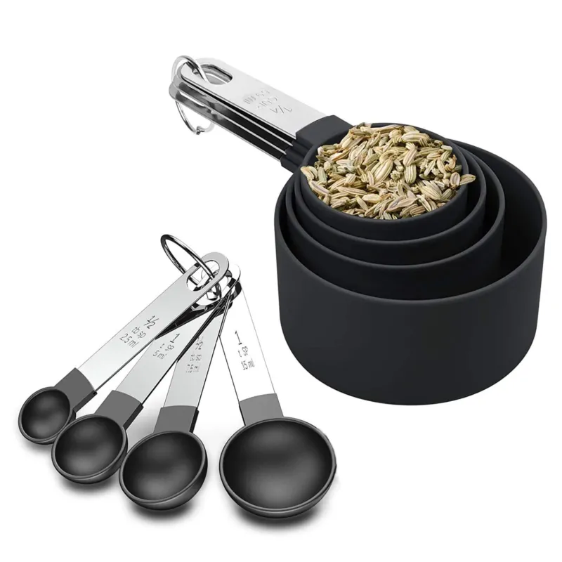 8 Piece Set Plastic Measuring Cups and Spoons with Stainless Steel